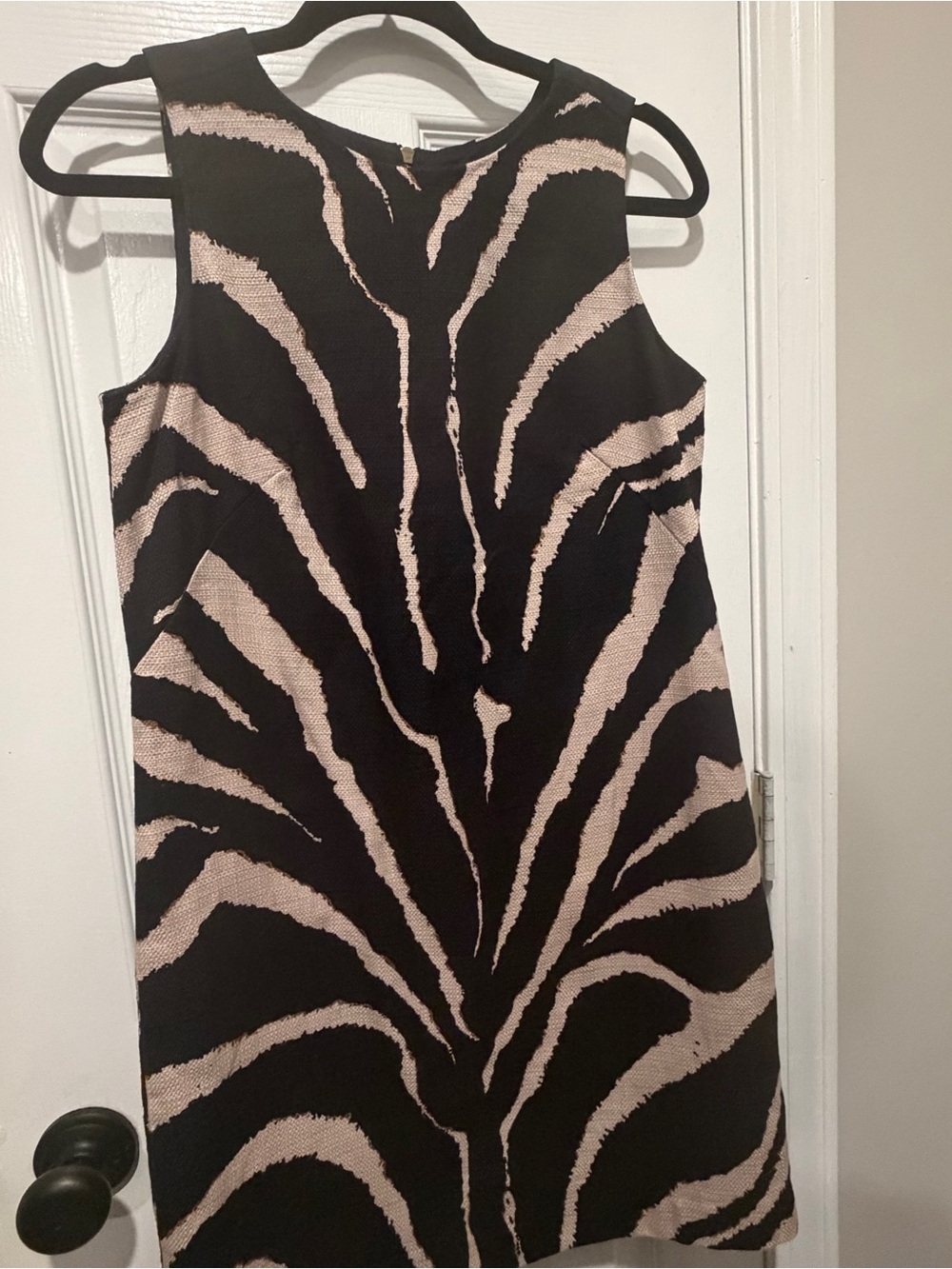 LOFT Zebra Animal Print Sleeveless Dress Size 6 Black Taupe Lined
